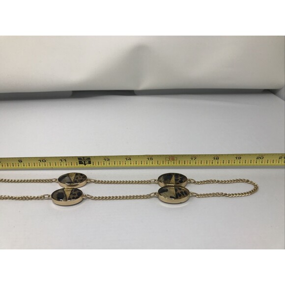 CHICO'S Necklace Animal Print Faux Fur Oval Beads Gold Tone Brown LONG Strand - Picture 10 of 11